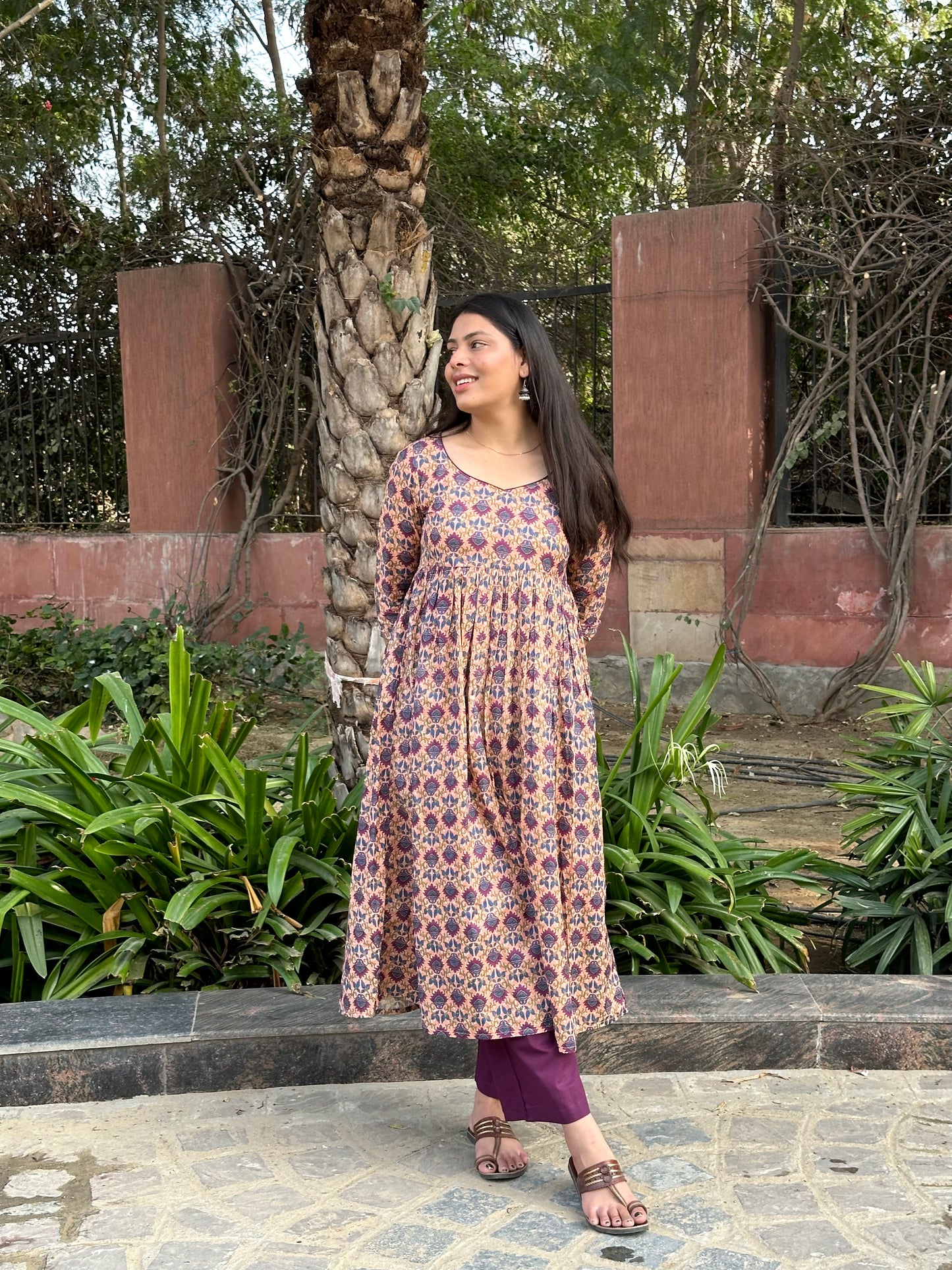 Peachy Lavender Anarkali kameez