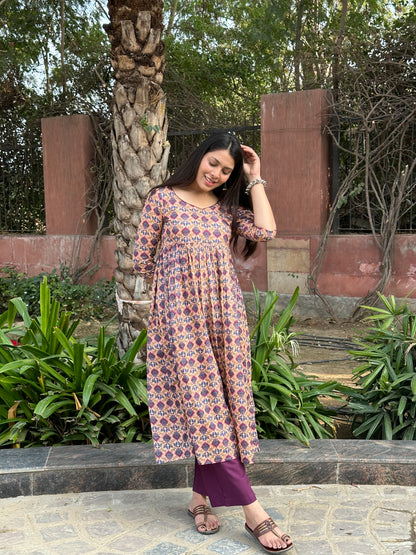 Peachy Lavender Anarkali kameez