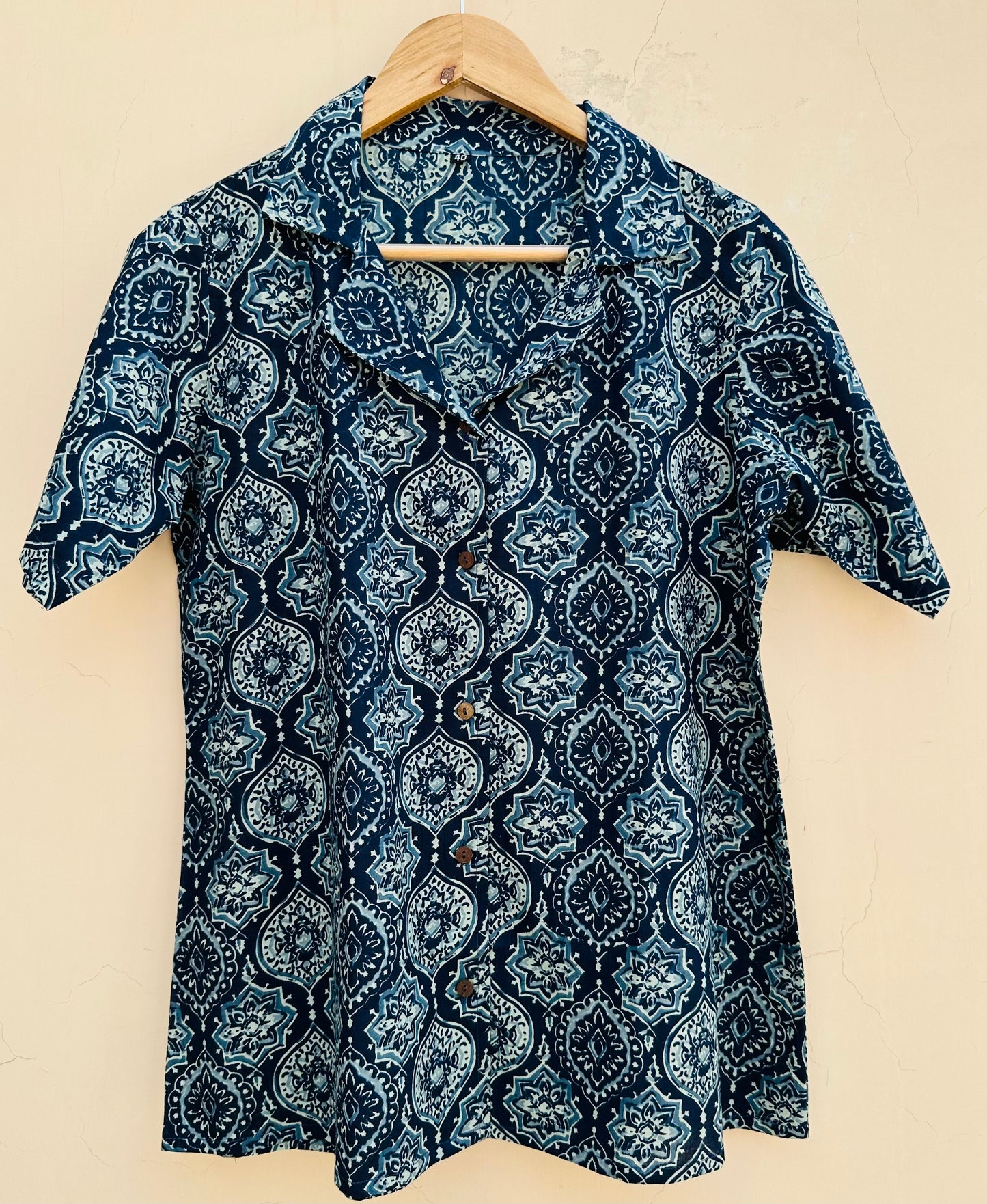 INDIGO HANDBLOCK PRINTED SHIRT