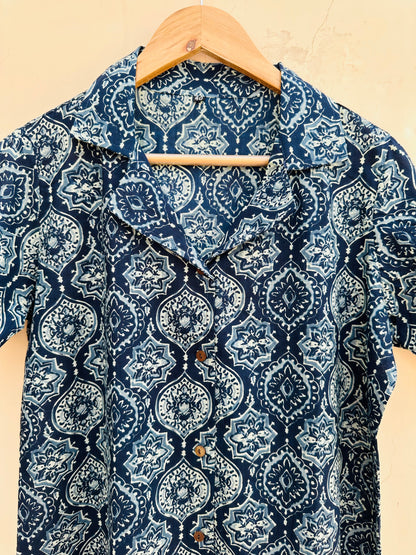 INDIGO HANDBLOCK PRINTED SHIRT